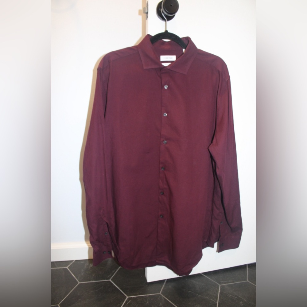 Men’s Calvin Klein Burgundy Dress Shirt Longsleeve Slim Fit Stretch XL